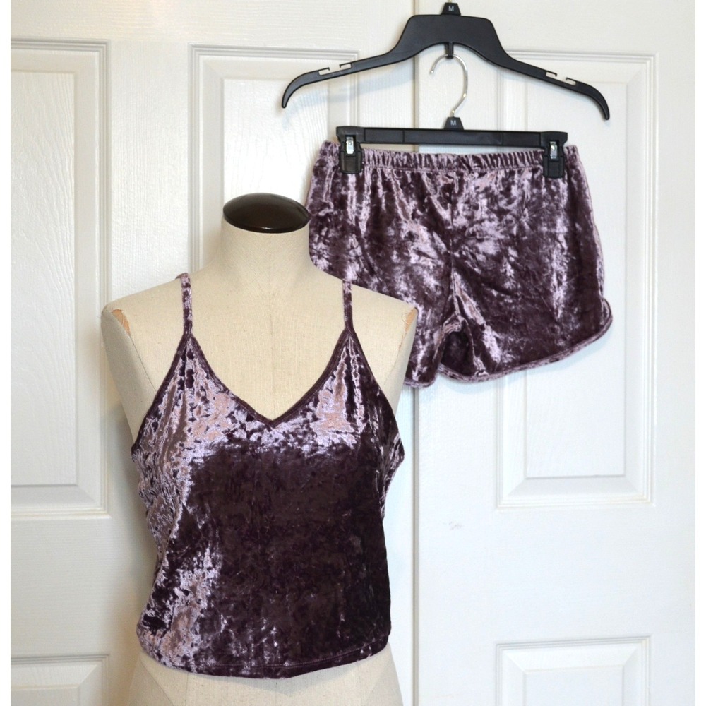 Haley and June 2 Piece PJ Set Cami‎ & Short Short Bottoms Size L Purple Velvet